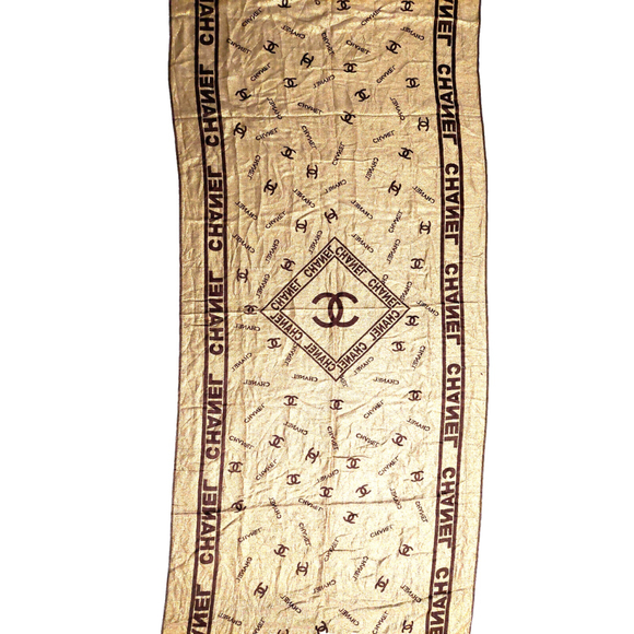 CHANEL Brown & Gold 100% Silk Reversible Shawl Wrap Scarf - Picture 8 of 16